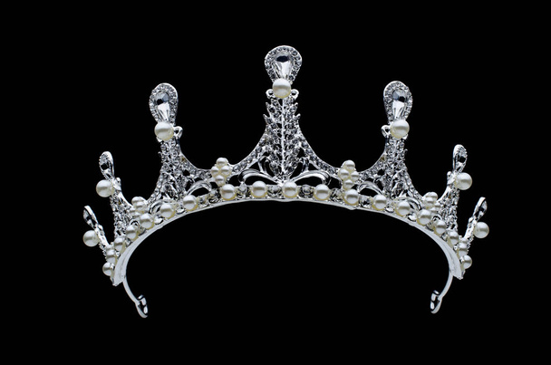 tiara with pearls isolated on a black background - Photo, Image