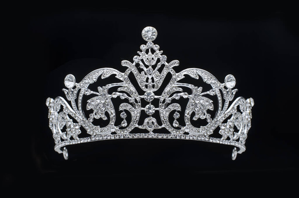 silver tiara with diamonds on black background - Photo, Image