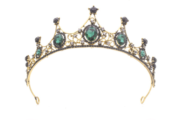 corona dorada con esmeraldas sobre fondo blanco
 - Foto, imagen