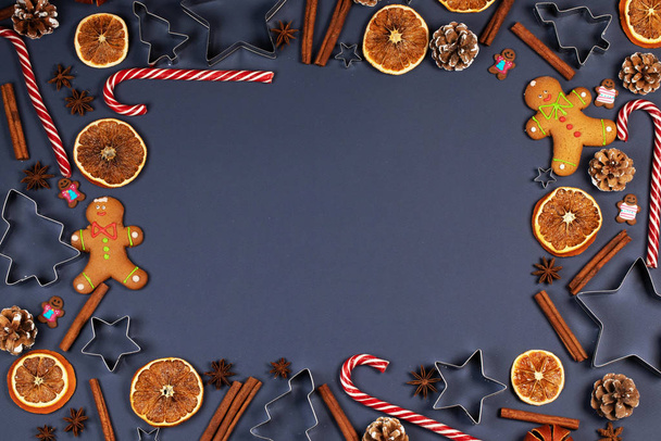 Christmas food on blue background - Фото, зображення