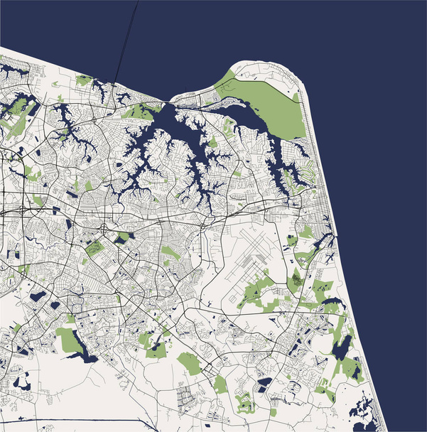 kaart van de stad Virginia Beach, Virginia, Usa - Vector, afbeelding