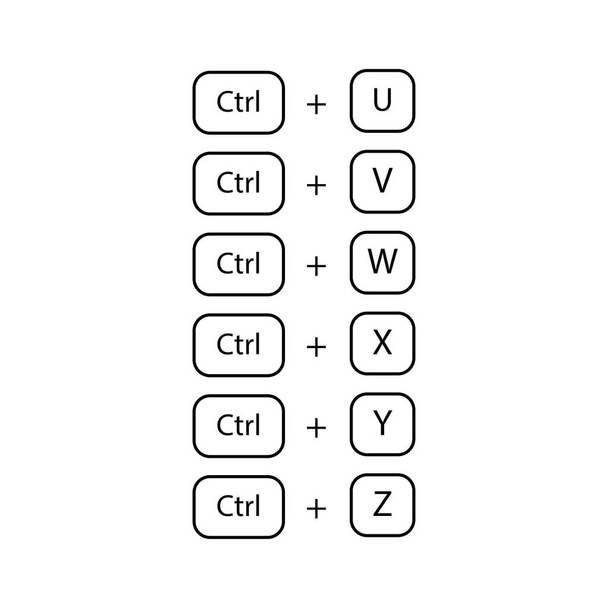 キーボードショートカットCtrl + U 、 V 、 Y 、 W 、 Z 、 X貼り付け記号。カットサイン. - ベクター画像