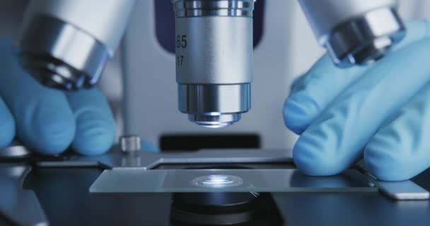Imagem de close-up da lâmina da amostra e do microscópio
. - Filmagem, Vídeo