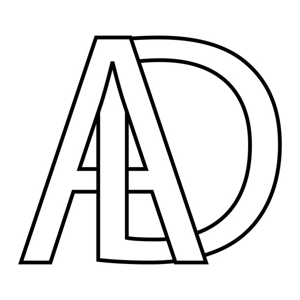 Значок піктограми логотипу дві переплетені літери A D, векторний логотип оголошення першої великої літери алфавіт d
 - Вектор, зображення
