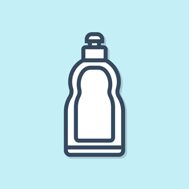 Línea azul Botella de plástico para detergente líquido para ropa, lejía, líquido para lavar platos u otro icono de agente de limpieza aislado sobre fondo azul. Ilustración vectorial
 - Vector, imagen