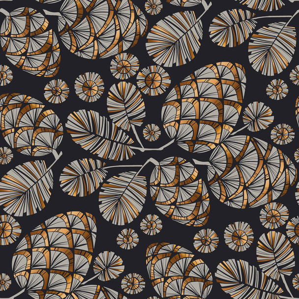 Gold foil hand drown pine cones seamless pattern - Vector, Image