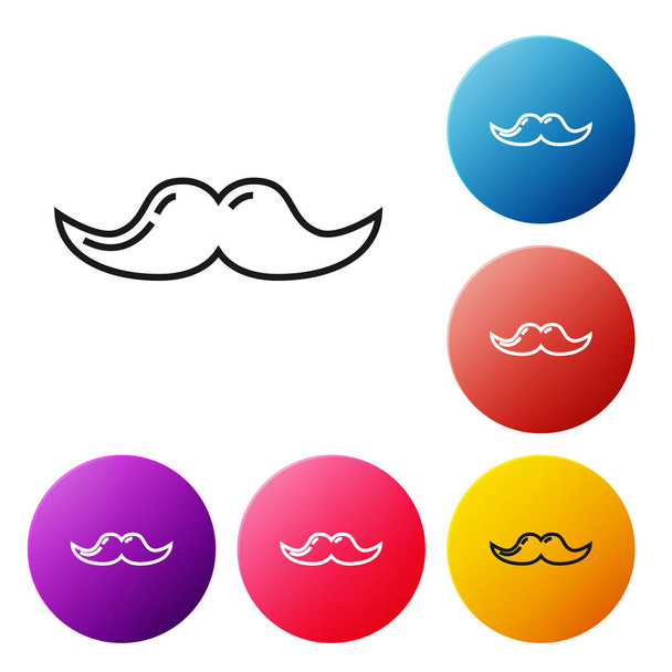 Black line Mustache icon isolated on white background. Barbershop symbol. Facial hair style. Set icons colorful circle buttons. Vector Illustration - Vector, imagen