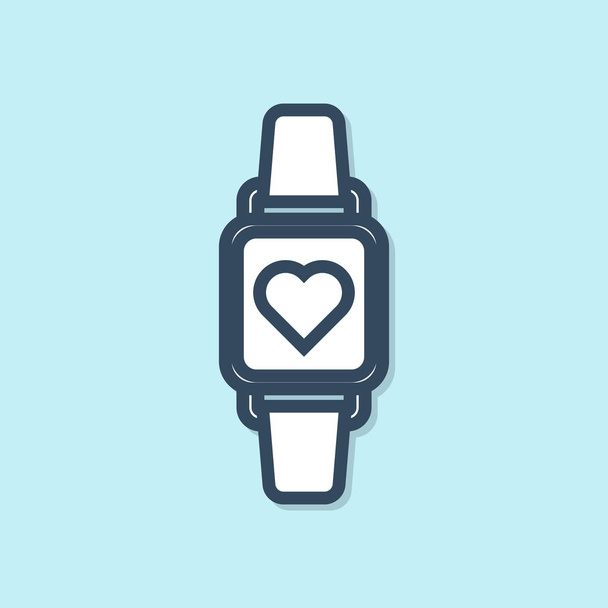 Niebieska linia Inteligentny zegarek pokazujący ikonę tętna na niebieskim tle. Koncepcja aplikacji fitness. Ilustracja wektora - Wektor, obraz