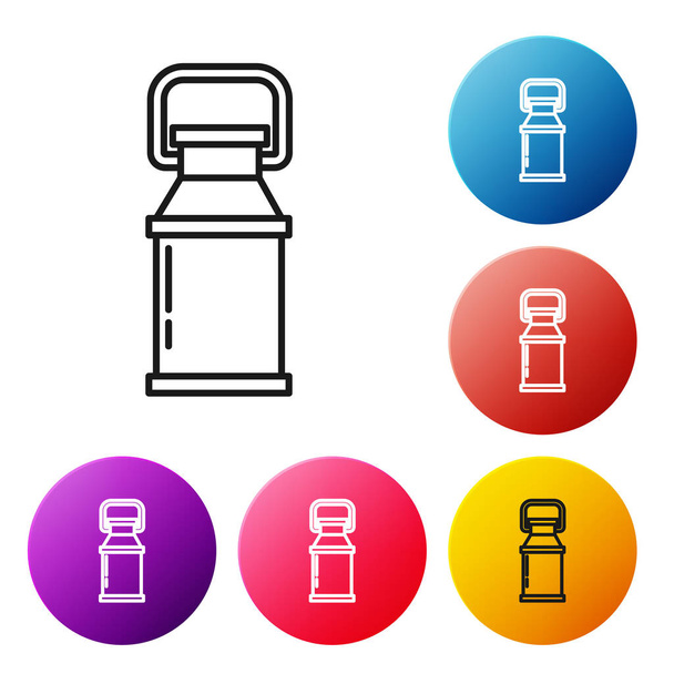 Linha preta Pode recipiente para ícone de leite isolado no fundo branco. Definir ícones coloridos botões círculo. Ilustração vetorial
 - Vetor, Imagem