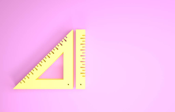 Ícone de régua triangular amarelo isolado no fundo rosa. Símbolo simples. Símbolo geométrico. Conceito de minimalismo. 3D ilustração 3D render
 - Foto, Imagem