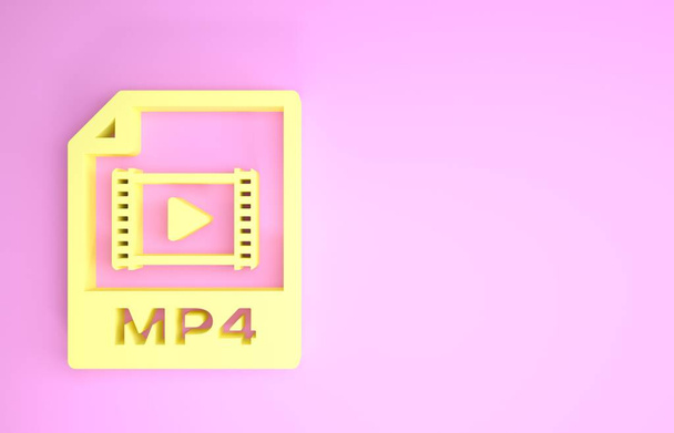 Yellow MP4 file document. Download mp4 button icon isolated on pink background. MP4 file symbol. Minimalism concept. 3d illustration 3D render - 写真・画像