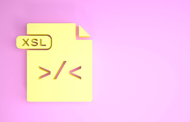 Желтый документ XSL. Иконка кнопки выделена на розовом фоне. Символ файла Excel. Концепция минимализма. 3D-рендеринг
 - Фото, изображение