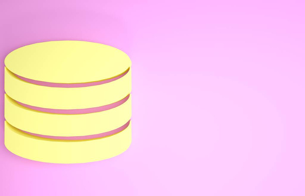 Keltainen tietokanta kuvake eristetty vaaleanpunainen tausta. Verkkotietokannat, levy edistymispalkilla. Varmuuskonsepti. Minimalismin käsite. 3d kuva 3D renderöinti
 - Valokuva, kuva