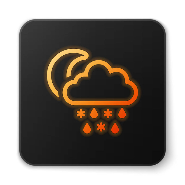 Nuvola fluorescente arancione con icona neve e pioggia isolata su sfondo bianco. Icona meteo. Pulsante quadrato nero. Illustrazione vettoriale
 - Vettoriali, immagini