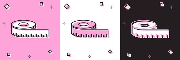 Ορισμός εικονιδίου μέτρησης κασέτας απομονωμένο σε ροζ και λευκό, μαύρο φόντο. Ταινία μέτρησης. Εικονογράφηση διανύσματος - Διάνυσμα, εικόνα