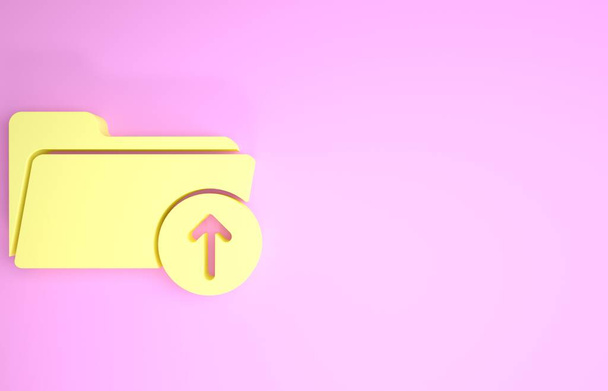 Žlutá Stáhnout šipku s ikonou složky izolované na růžovém pozadí. Minimalismus. 3D ilustrace 3D vykreslení - Fotografie, Obrázek