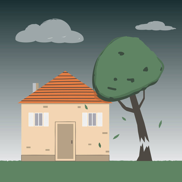 Broken Tree Falls on the House - Vector, Image