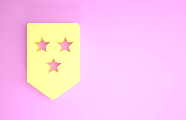 Gele Chevron icoon geïsoleerd op roze achtergrond. Militaire badge teken. Minimalisme concept. 3d illustratie 3d renderen - Foto, afbeelding