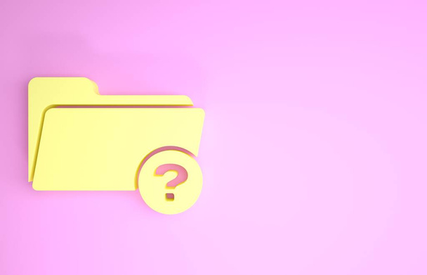 Yellow Unknown directory icon isolated on pink background. Magnifying glass and folder. Minimalism concept. 3d illustration 3D render - Photo, Image