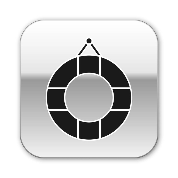 Černá ikona záchranné bóje izolovaná na bílém pozadí. Životní symbol. Stříbrný knoflík. Vektorová ilustrace - Vektor, obrázek