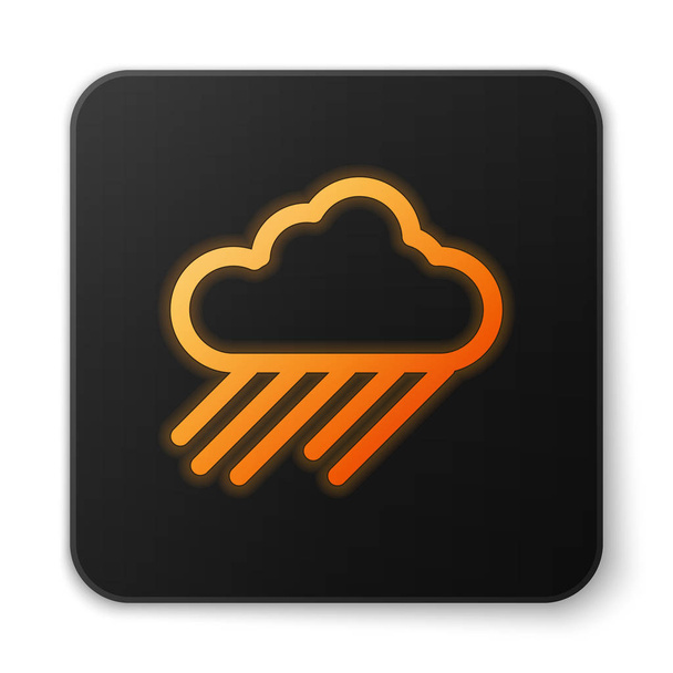 白い背景に雨のアイコンが隔離されたオレンジ色の輝くネオン雲。雨滴と雨の雲の降水量。黒の四角形のボタン。ベクターイラスト - ベクター画像