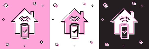 set smart home - Fernbedienungssymbole isoliert auf rosa und weißem, schwarzem Hintergrund. Vektorillustration - Vektor, Bild