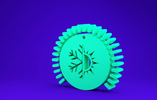 Πράσινο εικονίδιο θερμοστάτη απομονωμένο σε μπλε φόντο. Έλεγχος θερμοκρασίας. Μινιμαλιστική έννοια. 3D απεικόνιση 3d καθιστούν - Φωτογραφία, εικόνα
