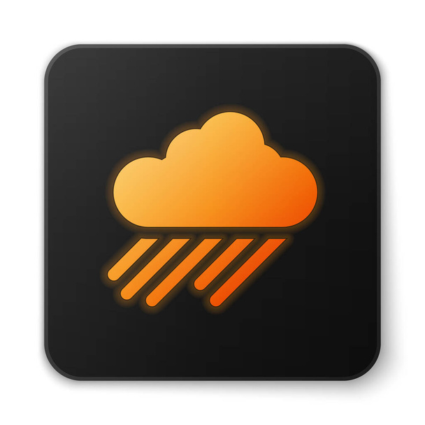 Beyaz arka planda izole edilmiş turuncu, parlak neon bulutlu yağmur ikonu. Yağmur damlaları ile yağmur bulutu yağışı. Siyah kare düğme. Vektör İllüstrasyonu - Vektör, Görsel