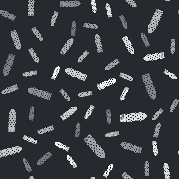 Grey Dildo vibrator for sex games icon isolated seamless pattern on black background. Sex toy for adult. Vaginal exercise machines for intimate. Vector Illustration - Διάνυσμα, εικόνα