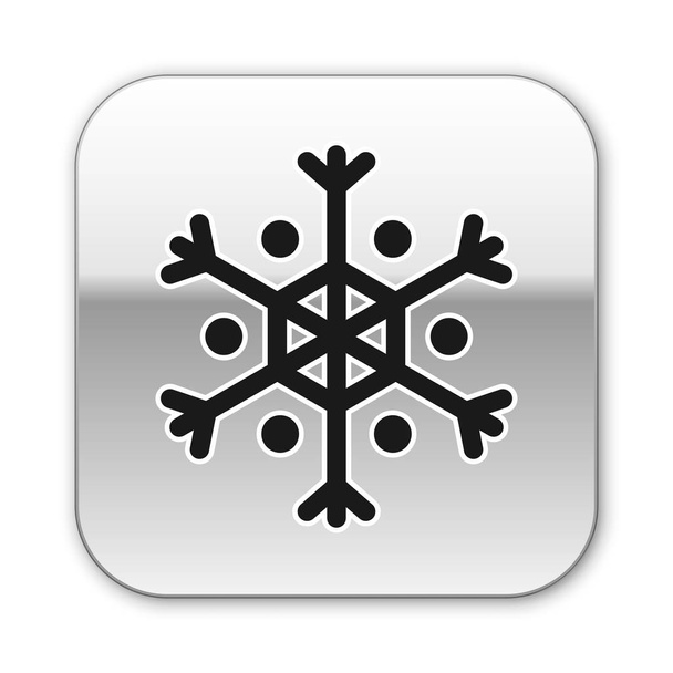 Icono de copo de nieve negro aislado sobre fondo blanco. Botón cuadrado plateado. Ilustración vectorial
 - Vector, imagen