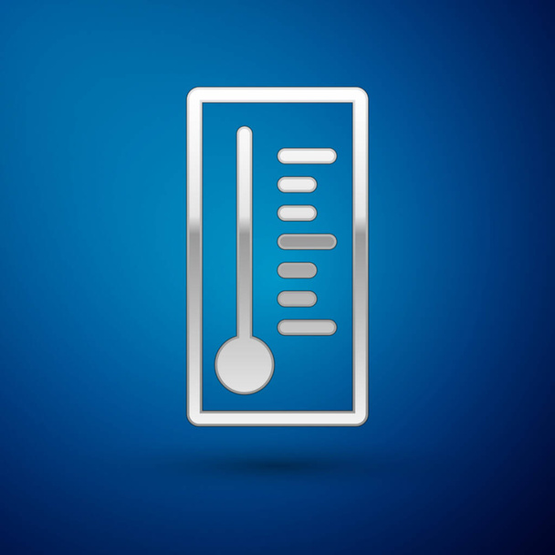 Thermomètre météorologique argenté mesurant la chaleur et l'icône froide isolé sur fond bleu. Équipement de thermomètre montrant le temps chaud ou froid. Illustration vectorielle
 - Vecteur, image