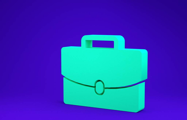Иконка "Зеленый портфель" выделена на синем фоне. Деловой знак. Бизнес портфолио Концепция минимализма. 3D-рендеринг - Фото, изображение