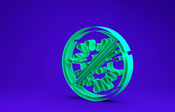 grüne Stop-Virus, Bakterien, Keime und Mikroben Symbol isoliert auf blauem Hintergrund. antibakterielle und antivirale Abwehr, Schutzinfektion. Minimalismus-Konzept. 3D Illustration 3D Renderer - Foto, Bild