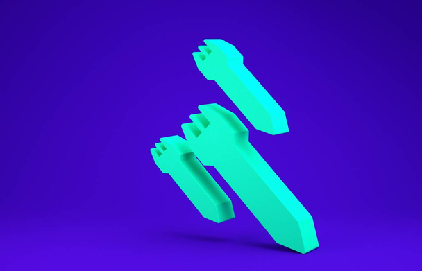 ícone Foguete verde isolado no fundo azul. Conceito de minimalismo. 3D ilustração 3D render - Foto, Imagem