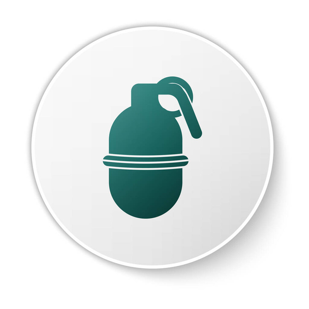 Icono de granada de mano verde aislado sobre fondo blanco. Explosión de bombas. Botón círculo blanco. Ilustración vectorial
 - Vector, Imagen