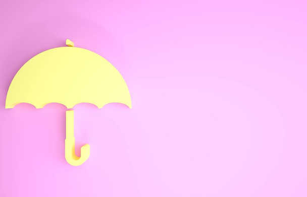 Žlutý deštník ikona izolované na růžovém pozadí. Minimalismus. 3D ilustrace 3D vykreslení - Fotografie, Obrázek