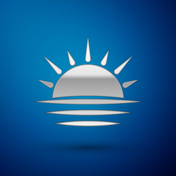 Silber Sonnenuntergang Symbol isoliert auf blauem Hintergrund. Vektorillustration - Vektor, Bild
