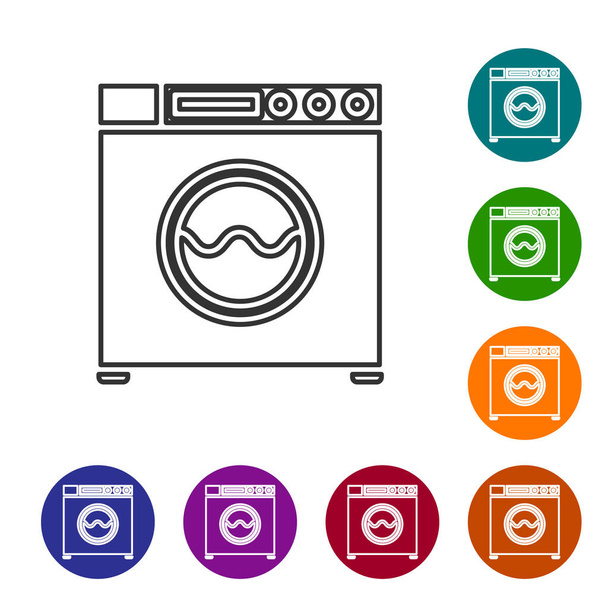 Icono de Lavadora de línea gris aislado sobre fondo blanco. Icono de lavadora. Lavadora de ropa - lavadora. Símbolo de electrodomésticos. Establecer iconos en botones de círculo de color. Ilustración vectorial
 - Vector, imagen