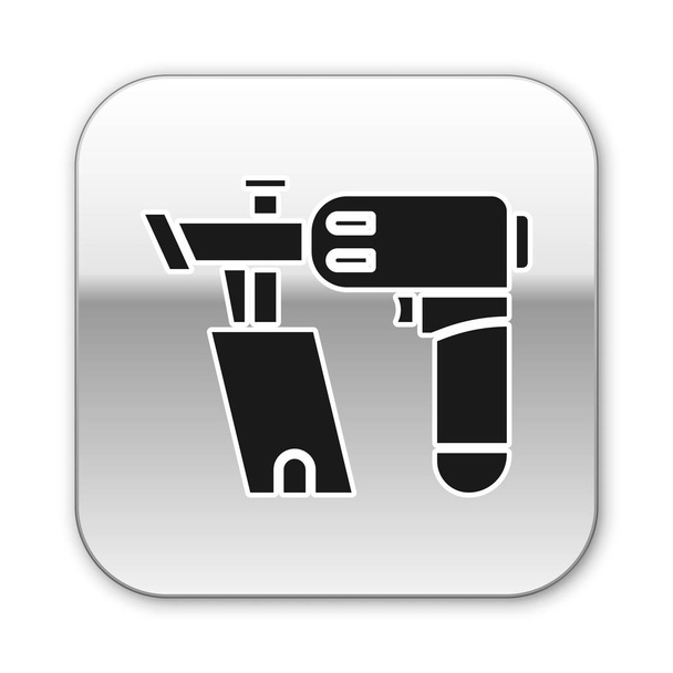 Піктограма пістолета чорного нігтя ізольована на білому тлі. Срібна квадратна кнопка. Векторна ілюстрація
 - Вектор, зображення