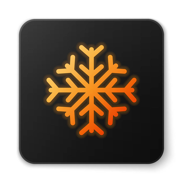 Pomarańczowy świecący neon Ikona płatka śniegu izolowana na białym tle. Czarny kwadrat. Ilustracja wektora - Wektor, obraz