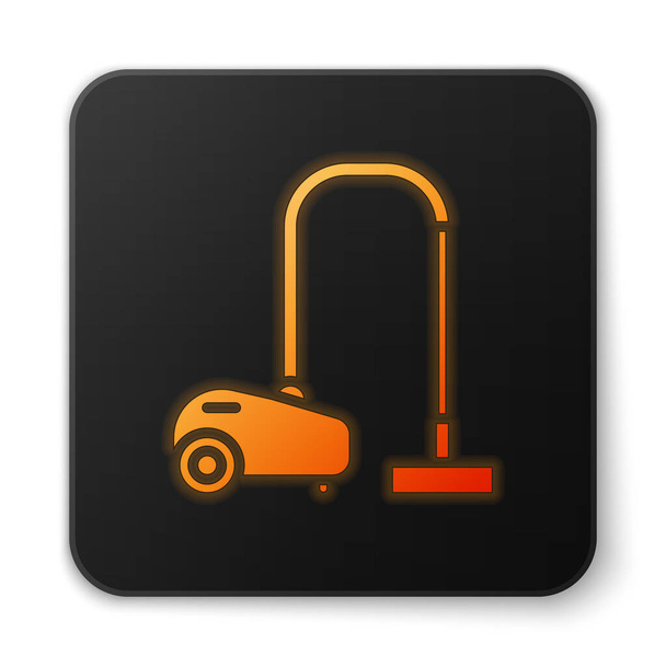 Orange glowing neon Vacuum cleaner icon isolated on white background. Black square button. Vector Illustration - Vector, Image