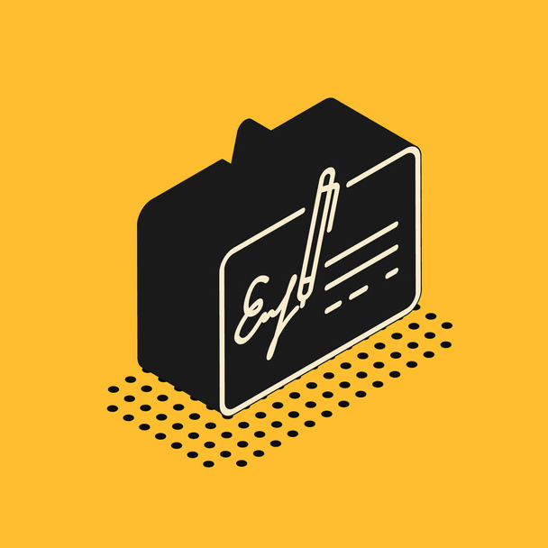 Isometric Signed document line icon isolated on yellow background. Pen signing a contract with signature. Edit document sign. Vector Illustration - Vector, Image