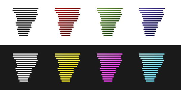 Tornado-Symbol isoliert auf schwarzem und weißem Hintergrund setzen. Wirbelsturm, Wirbelsturm, Sturmtrichter, Hurrikan oder Wettersymbol. Vektorillustration - Vektor, Bild