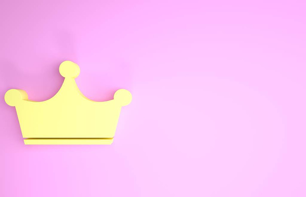 Sarı Crown simgesi pembe arka planda izole edildi. Minimalizm kavramı. 3d illüstrasyon 3d canlandırma - Fotoğraf, Görsel