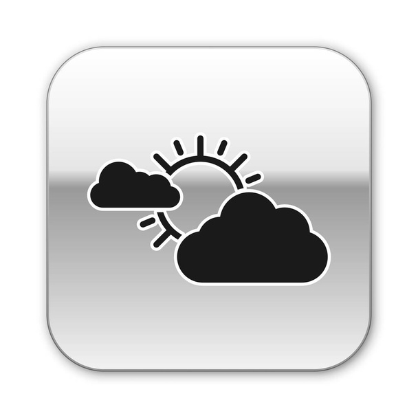Icono del sol negro y el clima de nubes aislado sobre fondo blanco. Botón cuadrado plateado. Ilustración vectorial
 - Vector, Imagen