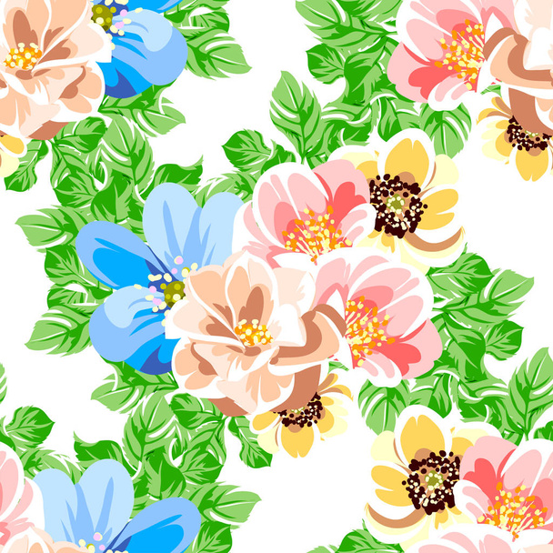 Барвистий вінтажний стиль квіти безшовний візерунок
 - Вектор, зображення
