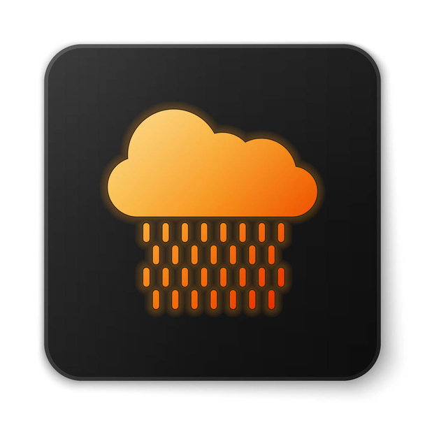 Narancs ragyogó neon felhő eső ikon elszigetelt fehér háttér. Esőfelhő csapadék esőcseppekkel. Fekete négyzet gomb. Vektorillusztráció - Vektor, kép