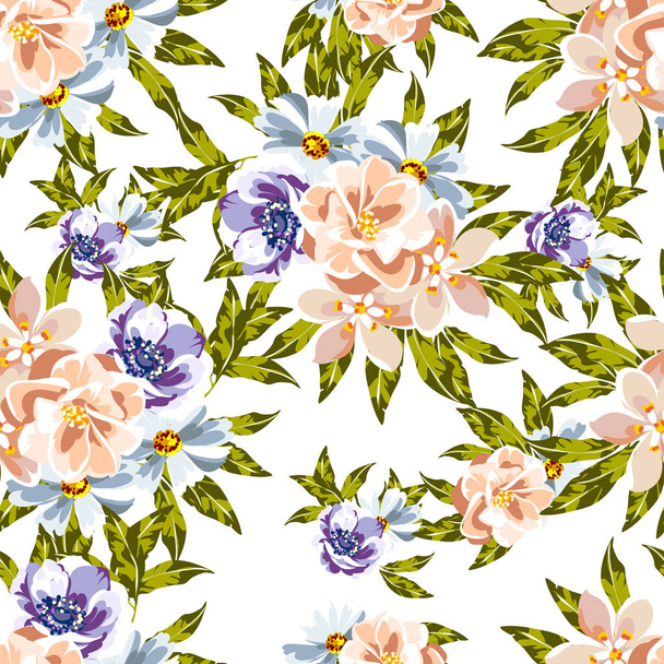 Colourful vintage style flowers seamless pattern - Vecteur, image
