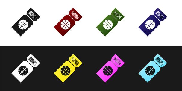 Imposta l'icona del biglietto del gioco di basket isolato su sfondo bianco e nero. Illustrazione vettoriale
 - Vettoriali, immagini
