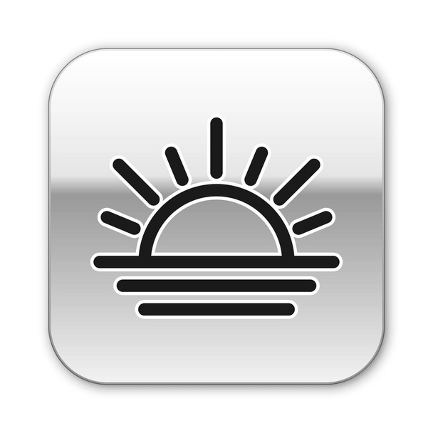 Zwarte zonsondergang pictogram geïsoleerd op witte achtergrond. Zilveren vierkante knop. Vector Illustratie - Vector, afbeelding